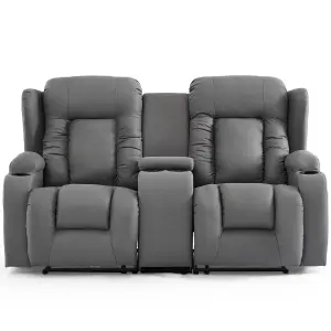 Caesar 2 Seater Grey Technology Fabric Modern Manual Recliner Sofa W Drinks Console