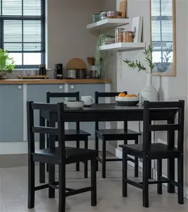 Argos Home Raye Solid Wood Dining Table & 4 Black Chairs