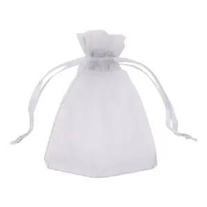 Neel Blue Pack of 100 Organza Bags, 7cm x 9cm Gift Bags Sheer Drawstring Pouches, Silver