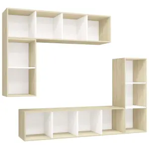 Berkfield 4 Piece TV Cabinet Set White and Sonoma Oak Engineered Wood