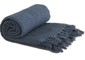 Emma Barclay Honeycomb Throw Over Blanket 90" X 100" Navy