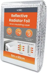 Folded Radiator Reflector Foil 5m x 60cm - Energy-Saving Insulation with Adhesive Pads for Heat Efficiency and Cost Reduction