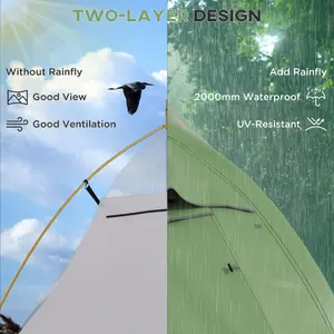 Outsunny Double Layer Camping Tent for 1-2 Man, 2000mm Waterproof, Green