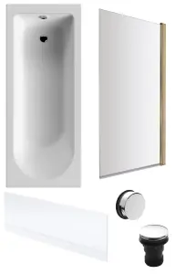 Round Single Ended Bath, Front Panel, Brushed Brass Screen, Chrome Waste - 1700x700mm