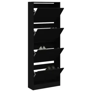 Berkfield Shoe Cabinet Black 60x21x163.5 cm Engineered Wood