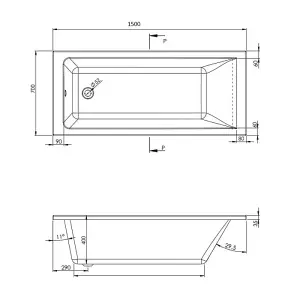 Dezine Florence 1500 x 700mm Straight Bath