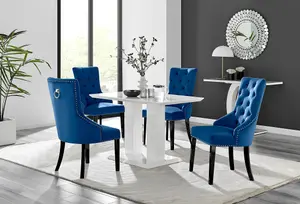 Furniturebox UK 4 Seater Dining Set - Imperia White High Gloss Dining Table and Chairs - 4 Blue Belgravia Black Leg Chairs