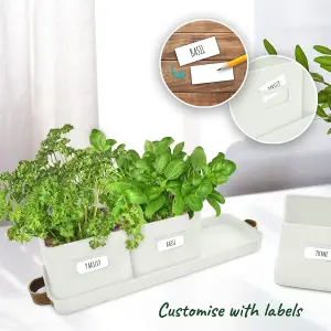 Herb Pots Set - 3 Warm Stone Planters with Leather Handled Tray for Indoor Herb Garden - Labels Included