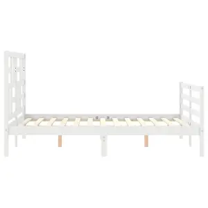 Berkfield Bed Frame with Headboard White Small Double Solid Wood