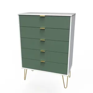 Linear Ready assembled Matt green & white 5 Drawer Chest of drawers (H)1075mm (W)765mm (D)415mm