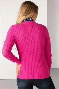 Rydale Ladies V Neck Cable Knit Jumper - Emma - Bonbon 14