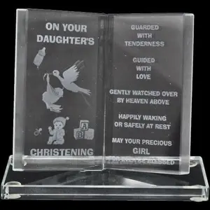 Engraved Glass Crystal Book Gift Set Poetic Inscribed Writing Ornament Daughters Christening