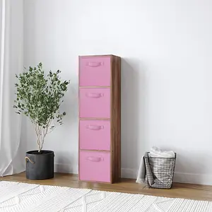 URBNLIVING 106cm Height 4 Tiers Teak Wooden Shelves Cubes Storage Units With Light Pink Drawer Insert