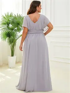 Ever-Pretty Ruffle Sleeves Long Empire Waist Plus Size Evening Gown Polyester