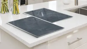 ALLboards Glass Chopping Board ANTHRACITE MARBLE 2 Set 52x30cm Cutting Board Splashback Worktop Saver for Kitchen Hob Protection