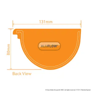 Aluflow Black Half round Left-hand Gutter stop end, (L)20mm (W)131mm