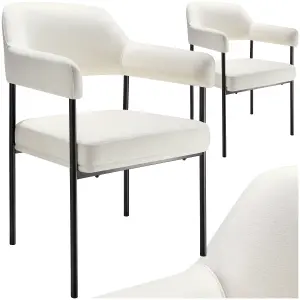 armchair Doé, upholstered, steel legs - Woven fabric off-white/black