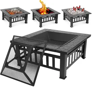 3 in 1 Large Square Firepit For Outdoor Garden BBQ Patio and Ice Bucket