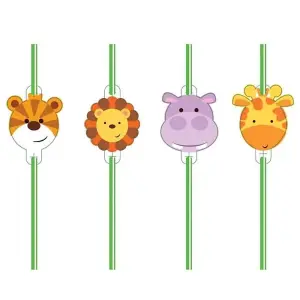 Jungle Friends Party Disposable Straws (Pack of 8) Multicoloured (One Size)