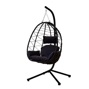 Neo Black Egg Swing Hanging Chair With Cushions