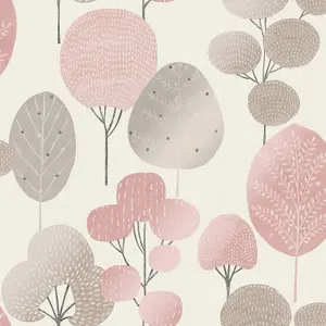 Crown Scandi Forest Tree Leaf Blush Flat Surface Washable Wallpaper M1522