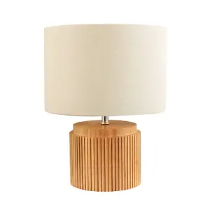 Classic and Stylish Real Wooden Table Lamp with Natural Cream Linen Fabric Shade