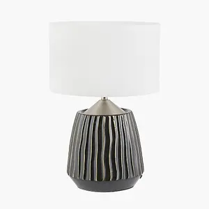 Black Textured Ceramic and Brushed Silver Table Lamp