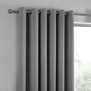 Polyester Room Darkening Grommet / Eyelet Curtain Pair Silver / Width 117 x Drop 137 cm