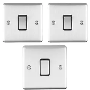 Light Switch Pack - 1x Intermediate & 2x Single - SATIN STEEL / Black 2 Way 10A