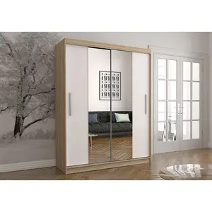 Stylish Vista 01 Mirrored Sliding Door Wardrobe with Ample Storage (H)2000mm x (W)1500mm x (D)610mm -Oak Sonoma/White