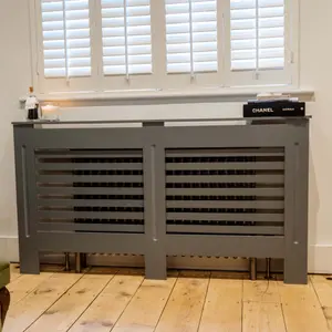 Matt Grey Horizontal Line Radiator Cover - Large