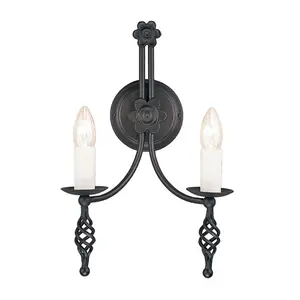 Elstead Belfry 2 Light Indoor Candle Wall Light Black, E14