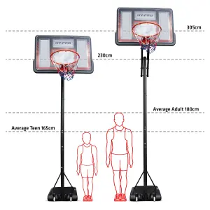 Hy-Pro Adjustable Basketball Stand With Handle - 2.3m - 3.05m, With Wheels, Portable, Backboard, Basketball Hoop, For Adults &