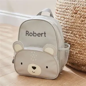 Personalised Bear Mini Backpack - Personalised Toddler Backpack In Grey With Bear Design - Kids Backpack - Back To School - My 1st Years