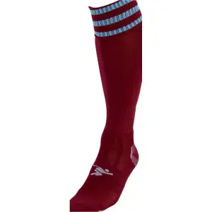 JUNIOR Size 12-2 Pro 3 Stripe Football Socks - MAROON/SKY BLUE - Contoured Ankle