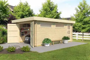 Canberra  + wooden door-Log Cabin, Wooden Garden Room, Timber Summerhouse, Home Office - L422.7 x W600 cm