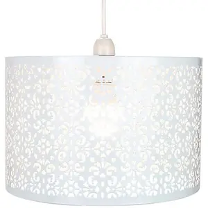 Marrakech Designed Large White Metal Pendant Light Shade with Floral Decoration