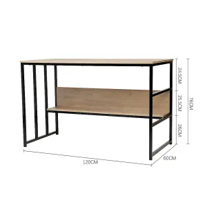 Modern Metal Framed Wooden Office Study Desk with Shelf