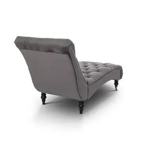 Chaise Lounge in Velvet Dark Grey Chesterfield