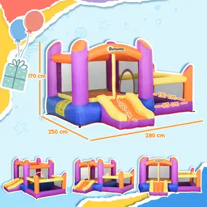 Outsunny Kids Bouncy Castle House Inflatable Trampoline Slide Water Pool 3 in 1 with Blower for Kids