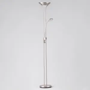 Litecraft Mother & Child Satin Chrome Dimmable Floor Lamp 2 Arm with Bulbs