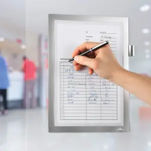 Durable DURAFRAME NOTE Adhesive Magnetic Document Frame + Pen Holder - A4 Silver