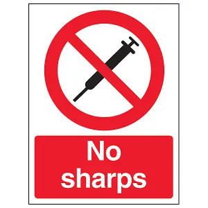 NO SHARPS Prohibition General Sign - Adhesive Vinyl - 300x400mm (x3)