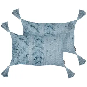 Set of 2 Cushions VALVARIA Cotton 30 x 50 cm Solid Blue