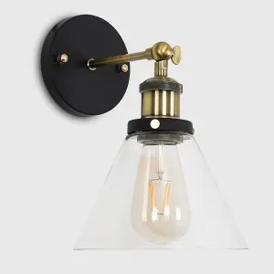 ValueLights Norton Industrial Black and Gold Wall Light Fitting with Clear Glass Light Shade