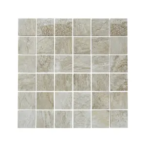 Shaded slate Beige Matt Porcelain Mosaic tile, (L)300mm (W)300mm