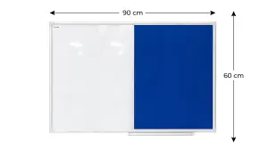 ALLboards Combination Board 2 in 1 Whiteboard & Blue Felt Board with Aluminium Frame 90x60cm, Pin Board Magnetic Board