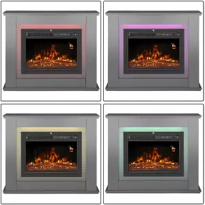 Modern Grey Electric Fireplace with Remote Control, Triangle LED Log Fire, and Stylish Mantle