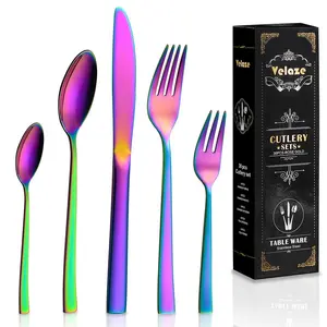 Velaze 30 Piece Stainless Steel Cutlery Set , Service for 6 Colorful