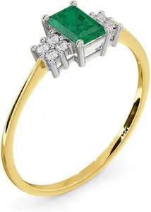 Emerald 6 X 4mm And Diamond 18K Gold Ring